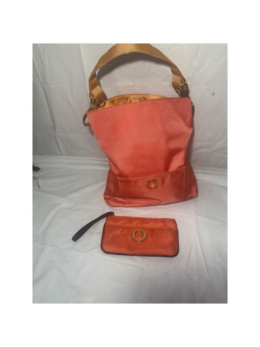 SR Squared Sondra Roberts Large Reversible Tote orange with Wristlet pouch - Picture 15 of 15
